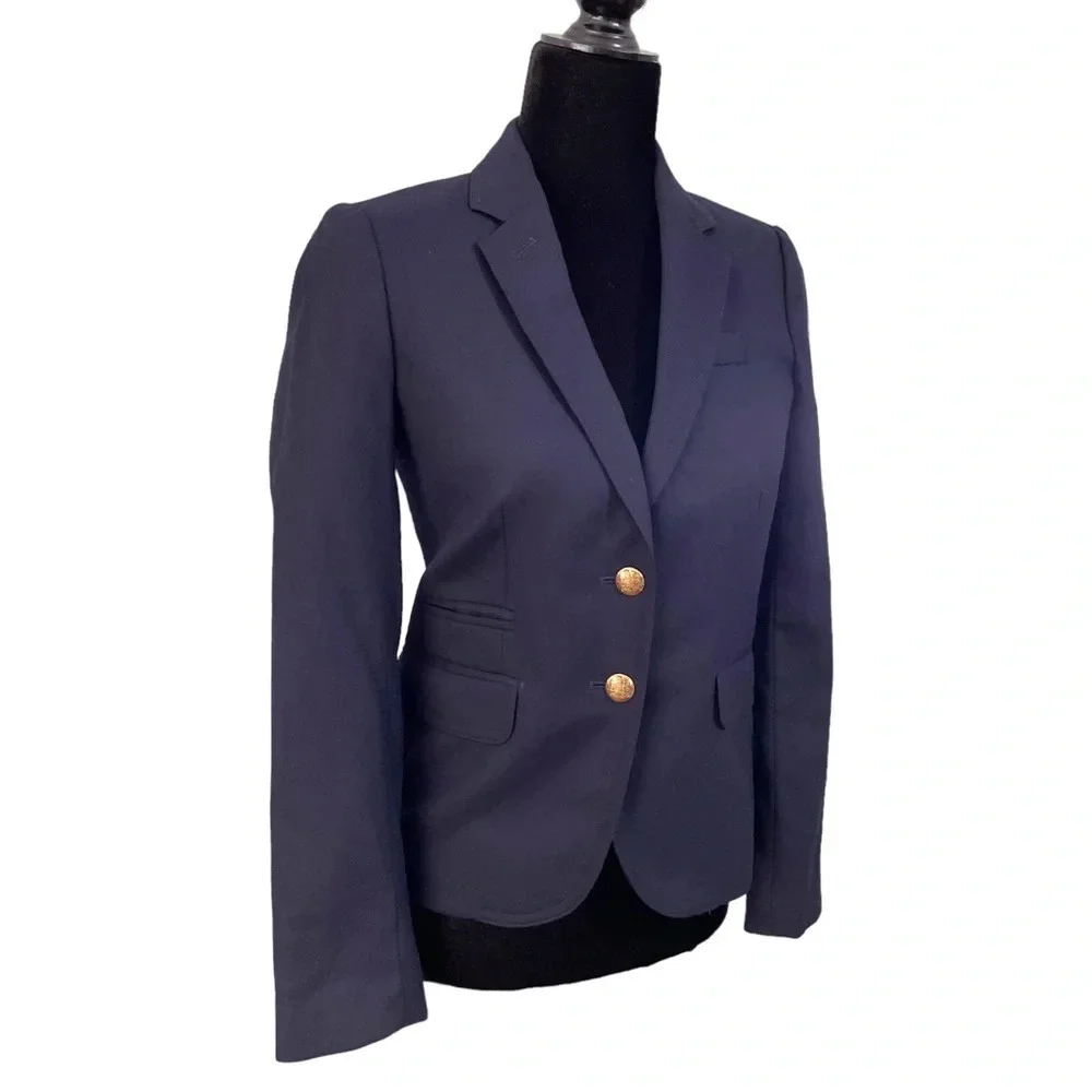 J. Crew Schoolboy Blazer Navy Blue Wool Blend Jacket Gold Buttons